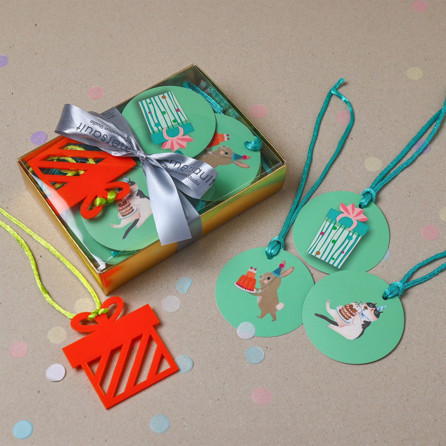 Party Animals Box of Gift Tags - Set of 20 Plus 2 Acrylic