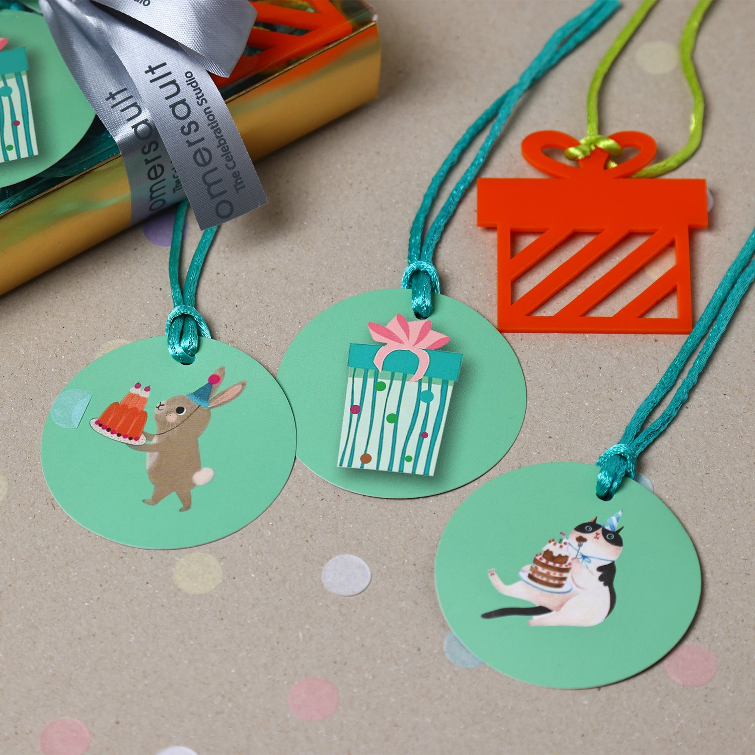 Party Animals Box of Gift Tags - Set of 20 Plus 2 Acrylic
